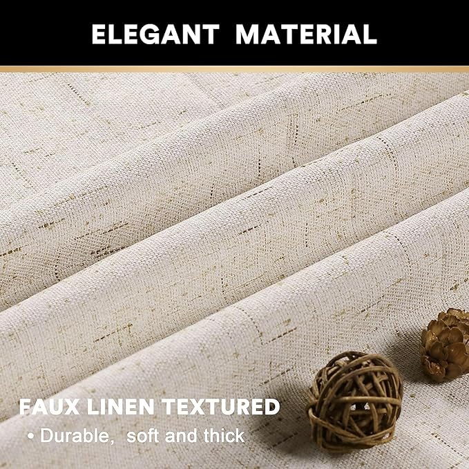 PrinceDeco Linen 100% Blackout Curtains for Bedroom/Living Room Natural Colored Drapes Extra Long Curtains 102 Inch Long for Thermal Insulated Window Curtain Panels Linen Look Fabric with White Liner