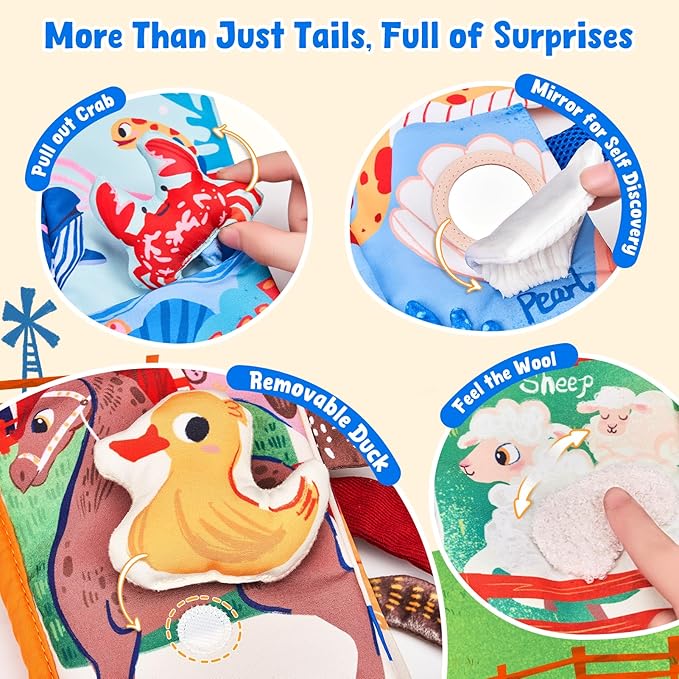JoyCat 2-Pack Baby Cloth Books 0-6-12 Months - Farm & Ocean Infant Sensory Toys - Tummy Time Mirror & Montessori Developmental Learning - Valentine & Easter Basket Stuffers Gift Set