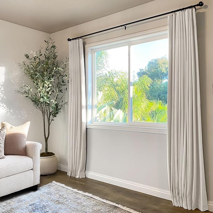 INOVADAY 100% Blackout Curtains for Bedroom, Black Out Curtains 90 Inch Long, Clip Rings Linen Blackout Drapes, Thermal Insulated Room Darkening for Living Room, 2 Panels - Beige,W50xL90