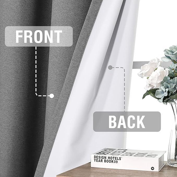 H.VERSAILTEX 100% Blackout Curtains for Bedroom Thermal Insulated Linen Textured Curtains Full Light Blocking Drapes Living Room Curtains 2 Panel Sets, 52x96 Inch, Heather Mid Grey(Not Solid)
