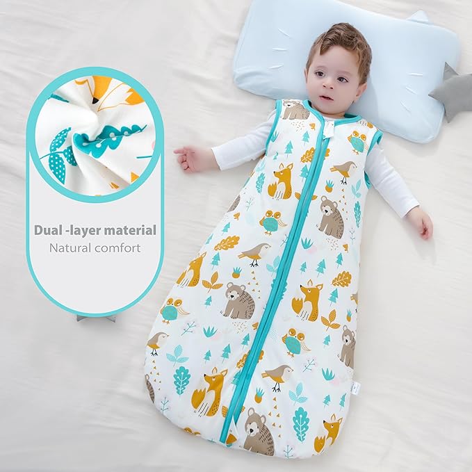Mosebears Sleep Sack Baby Winter Wearable Blanket with 2-Way Zipper,2.5 TOG Cotton Sleep Sack Unisex (Animal World, 0-6 Months)