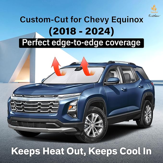 EcoNour Windshield Sun Shade for Chevrolet Equinox 2018-2024 Accessories Custom Fit Window Shade Sun Visor Protector Foldable Blocks UV Rays Keep Your Car Cooler