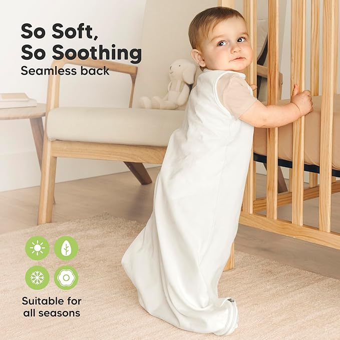 2-Pack Organic Baby Sleep Sacks, 100% Cotton - Soft & Breathable 0.5TOG Baby Wearable Blanket,Toddler Sleeping Sack 0-6 months, Easy to Wear Transitional Swaddles for Newborns, Infants (Soft White, S)