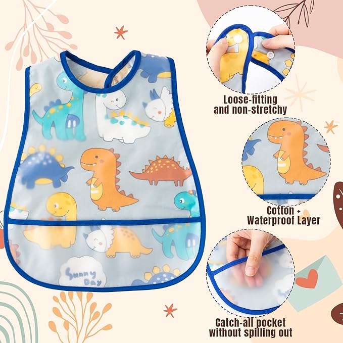 R HORSE 5Pcs Baby Bibs Set Toddler Bibs with Crumb Catcher Pocket & Snap Button Waterproof Baby Feeding Bibs for 6-24 Months
