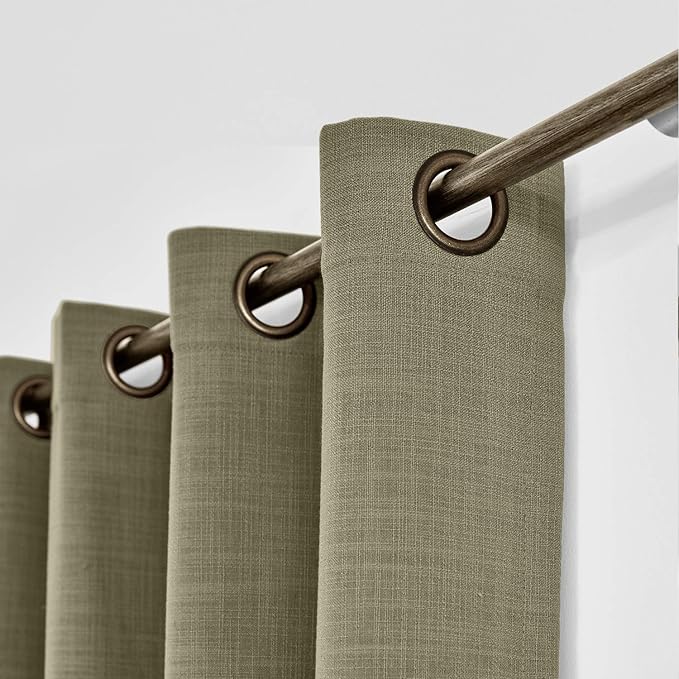 ChadMade 50W x 96L Inch Taupe Grey Linen Polyester Curtain Drapes with Blackout Lining, Room Darkening Antique Bronze Grommet Curtain for Sliding Glass Door Patio Door Living Room (1 Panel)