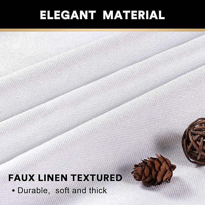 PrinceDeco Blackout Linen Texture Curtains 64 inches Length Natural Linen Blackout Drapes for Bedroom Living Room Darkening Curtain Thermal Insulated with White Liner,Set of 2,W42 X L64,Pearl White