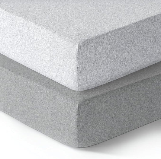 Dreamology Mini Crib Fitted Sheets,100% Cotton Crib Sheets for Boys, Girls,Mini Crib Mattress Sheet,Mini Crib Sheets, Pack and Play Sheets,38x24 Mini Crib Sheet Fitted | Grey and Silver Grey