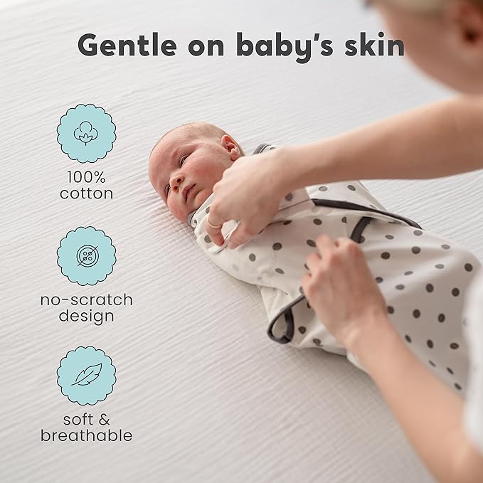 CuddleBug Swaddles for Newborns (3-Pack) - 100% Cotton Velcro Baby Swaddles 0-3 Months, Machine Washable Newborn Sleep Sacks, Snug Baby Swaddle Blanket (Spots & Stripes)