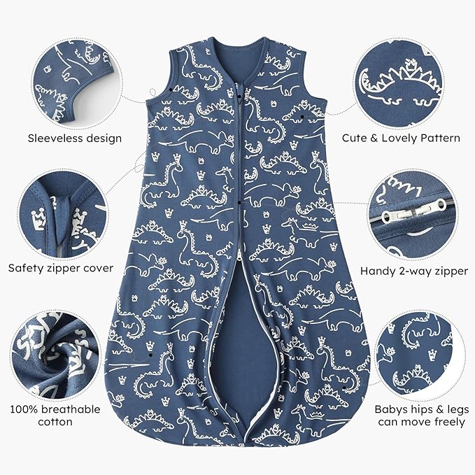 Yoofoss Baby Sleep Sack 0-6 Months 0.5 TOG Baby Wearable Blanket, 100% Organic Cotton Infant Toddler Sleeping Sack 2-Way Zipper Lightweight Sleep Sack, Grizzly