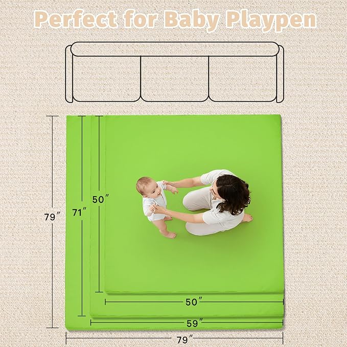 Waterproof Baby Play Mat for Floor 1.3"Thick Memory Foam 50*50 Cushion Playpen Playmat Tummy Time Crawling Mat Nursery Rug Pad Mattress Create Soft & Safe Area for Infants,Toddler,Kids,Green