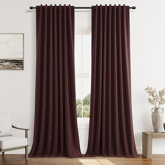Guken 100% Blackout Curtains 102 Inch Length 2 Panels Set for Living Room Bedroom Back Tab Thermal Insulated Black Out Linen Drapes Room Darkening Reddish Brown,52x102