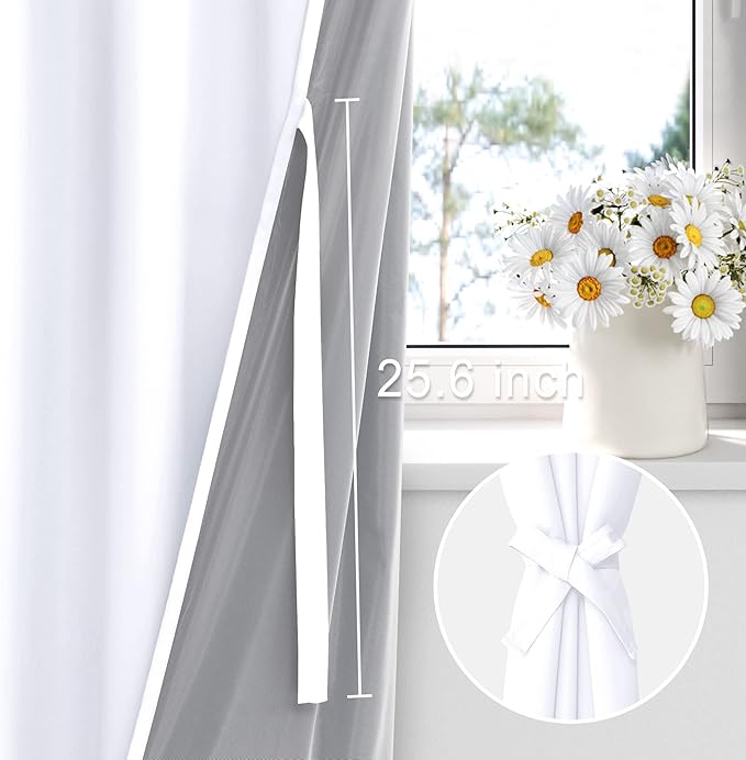 XWZO 100% Blackout Curtain 84 Inches Length 2 Panels Set - Extra Wide Thermal Insulated, Noise Reducing & Heat Blocking Drapes for Bedroom with Tiebacks, White, W70 x L84, 2 Pieces