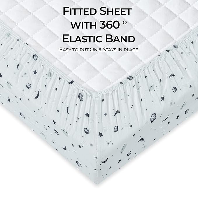 Dreamology Crib Sheets Cotton for Boys, Girls, Soft & Breathable,1 Pack Baby Crib Sheet | 100% Muslin Cotton Crib Sheets for Standard Cribs, Toddler Bed Sheets, 28x52 Crib Mattress Sheets | Planets