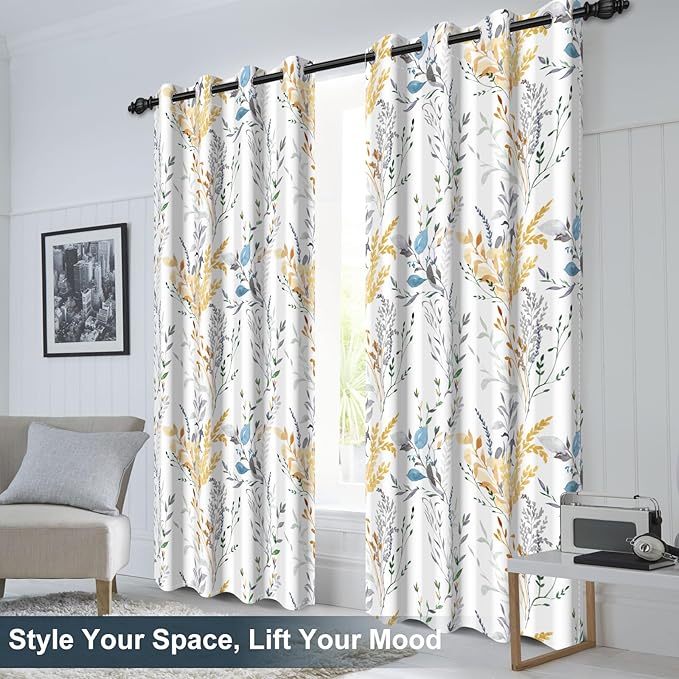Floral Blackout Curtains 84 Inch Length 2 Panels Set, Patterned Blackout Curtains for Bedroom Grommet Room Darkening Drapes for Living Room, Privacy Soundproof Thermal Curtains for Winter Insulated