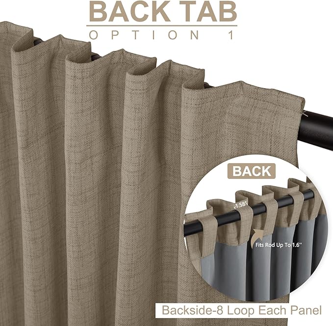 100% Blackout Shield Linen Blackout Curtains for Bedroom 96 Inches Long, Back Tab/Rod Pocket Living Room Drapes, Thermal Insulated Blackout Curtains 2 Panels Set, 50" W x 96" L, Plaza Taupe