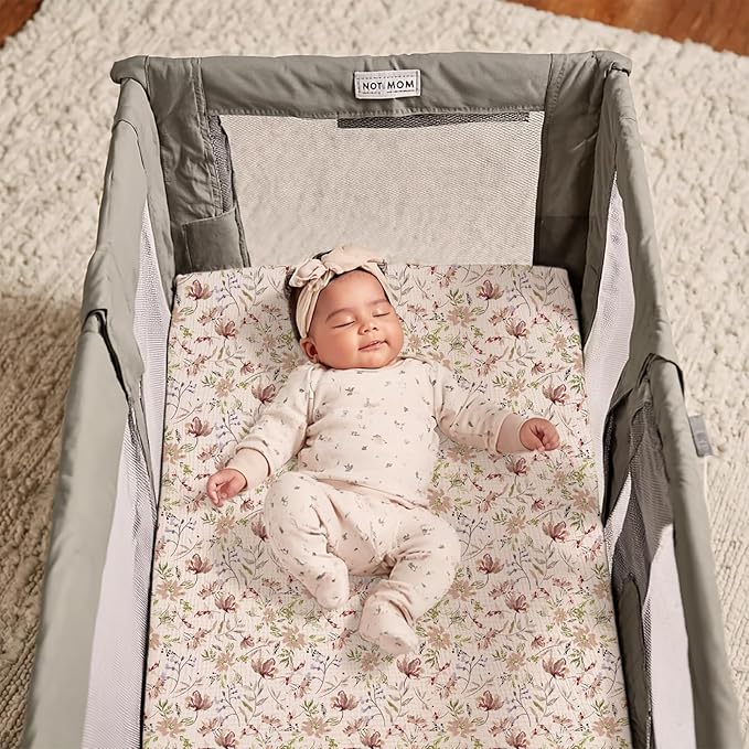 lulumoon Mini Crib Sheets 2-Pack: Soft Muslin Cotton Pack and Play Sheets for Playard Mattress - Boho Floral Print for Girls