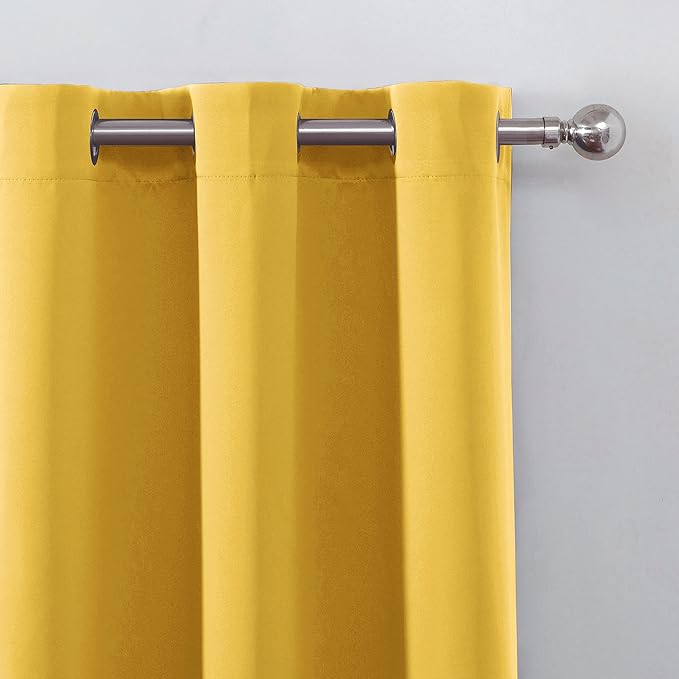 LEMOMO 100% Blackout Curtains 40 x 84 Inch/Yellow Curtains 2 Panels with Black Lining Room Darkening Thermal Insulated Bedroom Curtains