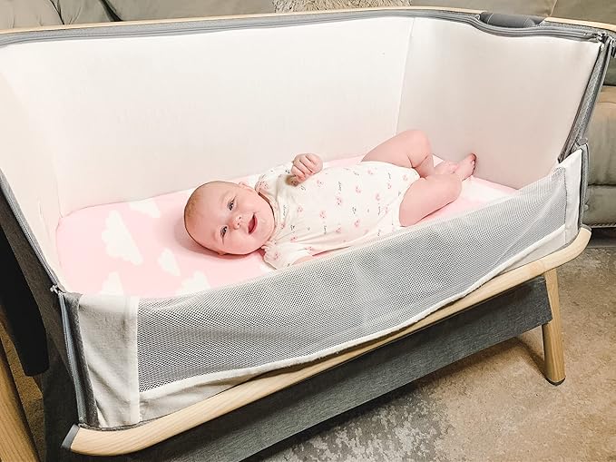 BaeBae Goods Premium Bassinet Fitted Sheet Set - 4 Pack 100% Jersey Knit - Standard Size Oval or Halo Bassinet Pads - Pink Floral