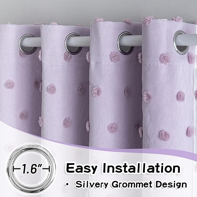 MYSKY HOME Lilac Pom Pom Sheer and Blackout Curtains for Kids Bedroom 84 Inches Long Nursery Curtains Girls Room Darkening Double Layer Window Drapes for Toddler Grommet,Lilac, 52 x 84 Inch,2 Pieces