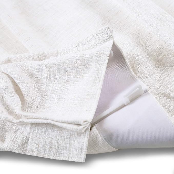 ChadMade 84W x 102L Inch Snow White Faux Linen Curtain Drapes with Blackout Thermal Lining, Room Darkening Antique Bronze Grommet Curtain for Sliding Glass Door Patio Door Living Room (1 Panel)