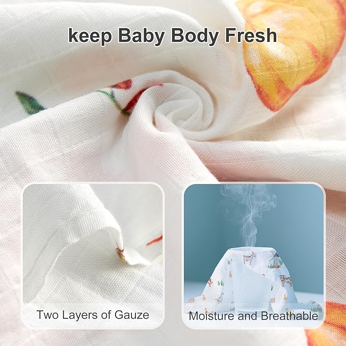 70% Rayon Made from Bamboo 30% Cotton Muslin Swaddle Blanket, 47 x 47 Inches, Farm Theme Baby Receiving Blanket, Soft and Breathable, Unisex, 4 Pack