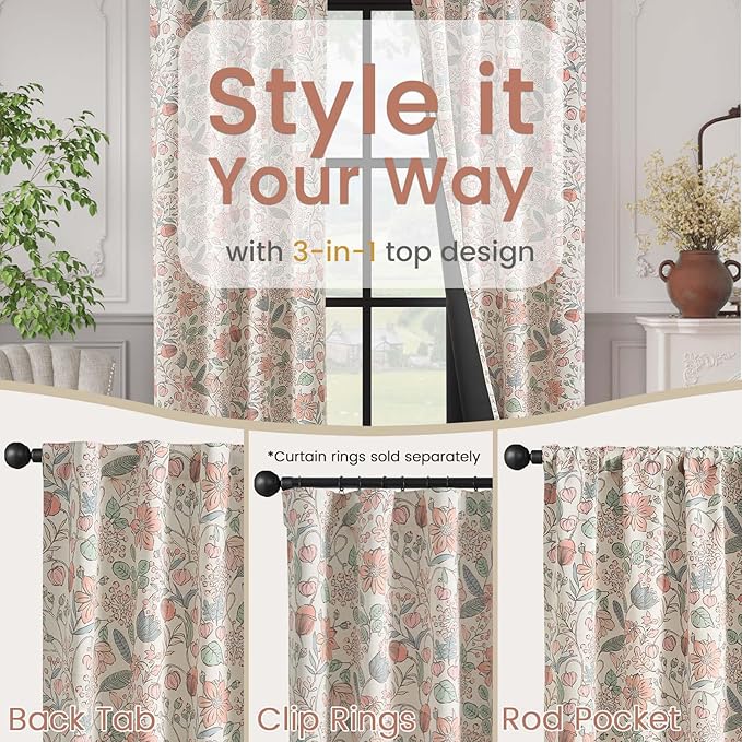 Vangao Pink Nursery Curtains for Girls Room Easter Floral 100% Blackout Curtains 84 Inch Length Farmhouse Drapes for Bedroom Room Darkening Flower Patterned Window Treatment for Kids Set of 2