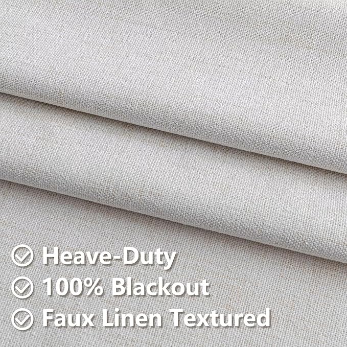 100% Blackout Curtains 84 inch Length 1 Panel Faux Linen Long Drapes for Bedroom Living Room Black Out Room Darkening Curtain Thermal Insulated Back Tab Rod Pocket(W100 x L84, Natural)