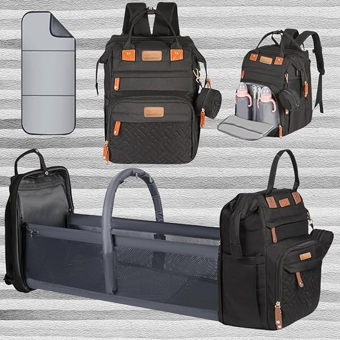 Baby Diaper Bag with Changing Station, Waterproof Diaper Bag Backpack for Mom/Dad, Baby Shower Gifts, w/USB Charging Port, Insulated Bottle Holders & Pacifier Case, XL Storage Backpack, Black