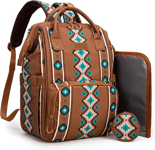 Montana West Wrangler Diaper Bag Backpack Aztec Travel Backpack Purses Western Multi-Function Baby Bags for Mom with Waterproof Insulated Pockets
