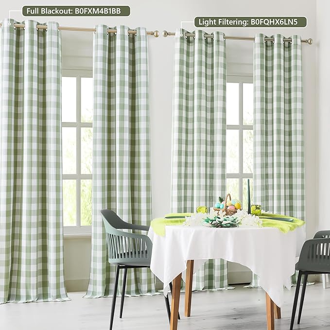 Amzdecor Buffalo Plaid Check Full Blackout Curtains Checkered GEO Thermal Insulated Energy Efficient Drapes Grommet 2 Layers Window Treatment for Bedroom Living Room,2 Panels,40"x90",Sage Green&White