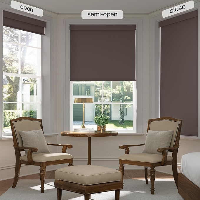 LazBlinds No Drill Blinds for Indoor Windows, Blackout Roller Shades, Cordless Window Blackout Blinds, Thermal Insulated Fabric UV Protection for Home and Office, 32" W x 72" H, Dark Coffee