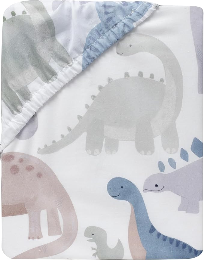 Lambs & Ivy Dino-Might 100% Cotton Dinosaur Baby/Toddler Fitted Crib Sheet