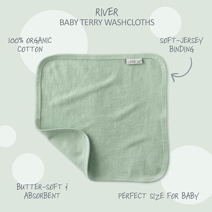River 10-Pack Baby Terry Washcloths 100% Organic Cotton Absorbent for Baby and Toddler Boys & Girls, Seafoam Terra Rainbow, One Size