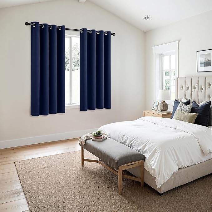 MIULEE Navy Blue Blackout Curtains for Bedroom Living Room 63 Inches Long 2 Panels, Thermal Insulated Room Darkening Drapes Solid Grommet Noise Reduction Light Blocking Window Treatments 50x63 Inch