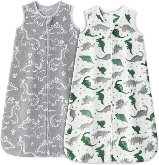 Unnivoll Fleece Baby Sleep Sack 0-6 Months 1.0 Tog Baby Wearable Blanket Microfleece Sleeping Sack with 2-Way Zipper for Newborn Infant Grey & White Dinosaur