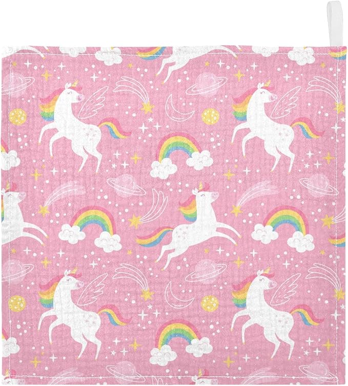 vvfelixl Baby Muslin Washcloths White Unicorn Rainbow Star Baby Burp Cloths Cotton Baby Face Towel for Newborn Infants Boys Girls Soft and Absorbent 11.8 X 11.8 in, 3 Pack