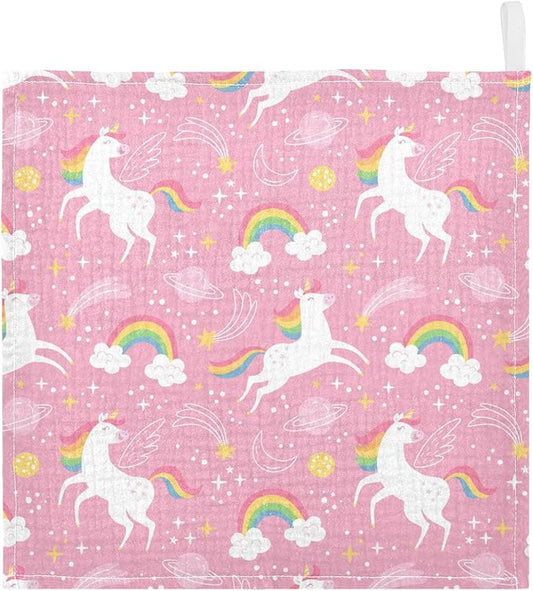 vvfelixl Baby Muslin Washcloths White Unicorn Rainbow Star Baby Burp Cloths Cotton Baby Face Towel for Newborn Infants Boys Girls Soft and Absorbent 11.8 X 11.8 in, 3 Pack