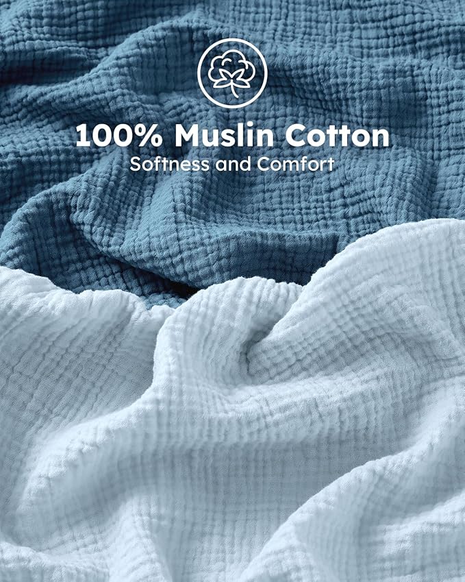 Muslin Pack and Play Sheets Fitted, 100% Cotton Mini Crib Sheets 2 Pack for Pack N Play Mattress, Stretchy Playard Sheet, Soft and Breathable Gradient Blue