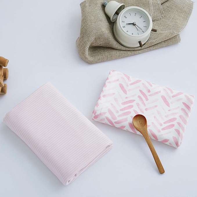 Viviland Jersey Swaddle Blanket, Ultra Soft Stretchy Receiving Blanket, Baby Girl Newborn Rainbow Swaddle Wrap, 40 x 30 inches, 2 Pcs, Pink Leaf