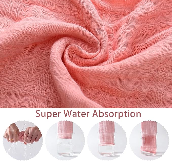 SnugOre Muslin Burp Cloths 5 Pack Large 20x12 inches Baby Burping Cloths, 6-Layer 100% Cotton for Newborn Boys Girls, Ultra Soft & Absorbent（Pink）