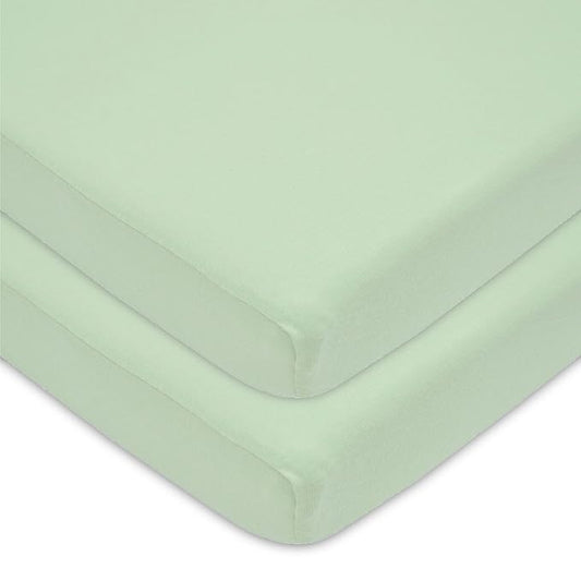 American Baby Company 2 Pack 100% Natural Cotton Fitted Mini Crib Sheets 38" x 24" - Soft & Breathable Small Nesting Portable Sheets, Fits Pack N Play Mattresses, Celery, for Boys & Girls