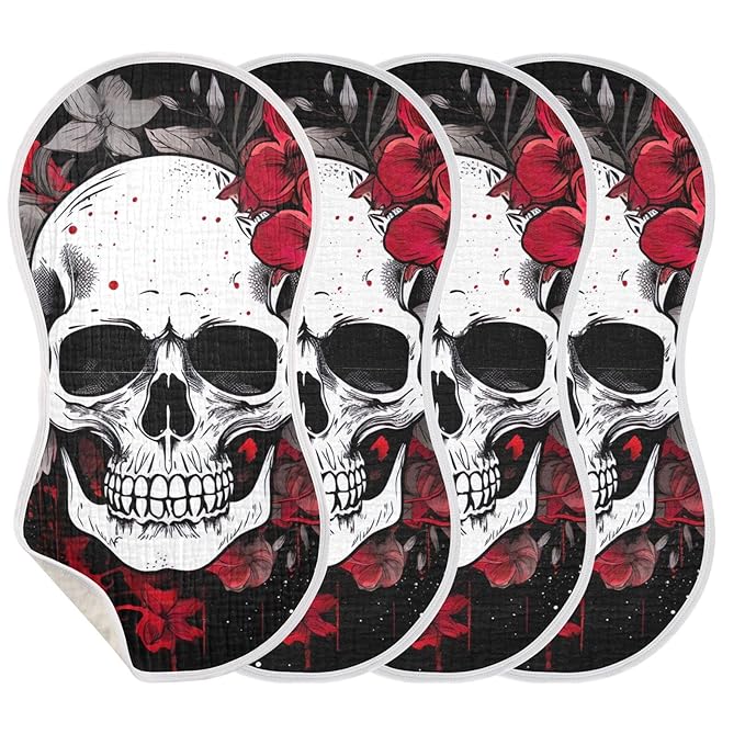 Kigai Flower Halloween Sugar Skull Muslin Baby Burp Cloths, Large Absorbent Cotton Muslin Burp Cloths Set of 1, Washcloths, Face Towel, Bibs for Newborn Boys Girls, 11 x22 Inch