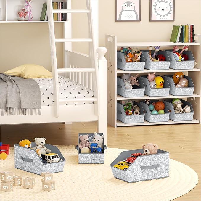 Large Closet Storage Cubes - Closet Storage Bins with Dual Handles for Clothes, Towels, Toys, Shelf Organizer Bins for Bedroom, Nursery, Shelves, Small Spaces, Ant Light Gray, 6 Pack