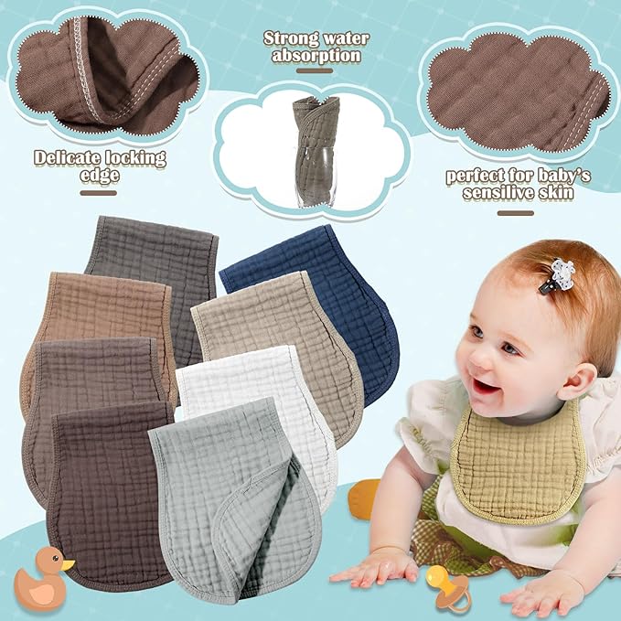 Frienda 8 Pack Muslin Burp Cloths for Baby Large 20 x 10 Inch Cotton Burp Rags for Spit up Drool Absorbent Soft Multicolor Wash Cloths Diapers for Newborn Girl Boy Essential Shower Gift(Dark Color)