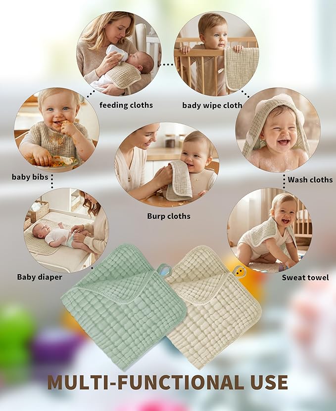 TRYISDICDVC 14Pack Muslin Baby Burp Cloths 100% Cotton 20"X10" Soft Absorbent Quick Drying Newborn Drool Baby Face Washcloths
