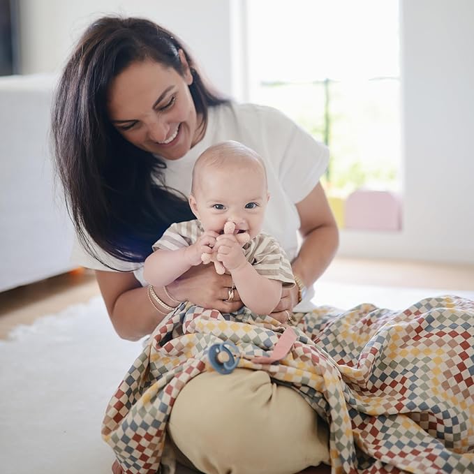 mushie Muslin Baby Swaddle Blanket | 100% Organic Cotton (Retro Check)