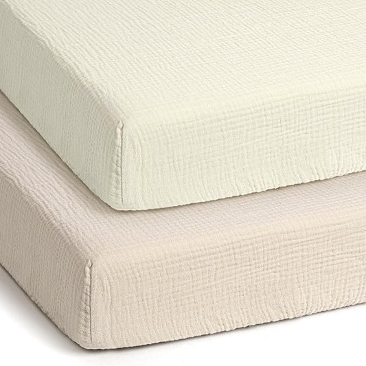 lulumoon Pack and Play Sheets Muslin: Cotton Fitted Sheets for 4moms Pack N Play - Soft Playard Sheets for Boys and Girls 2Pack