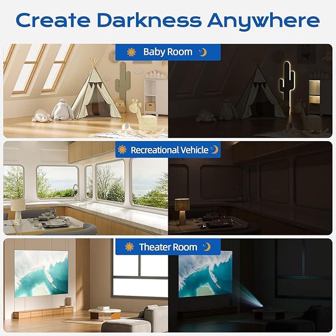 Linen Blackout Curtains for Bedroom, 39" x 58" Portable Black Out Blinds with 20 Sets Hooks & Loops Strips for 100% Blackout Window Film, Temporary Black-out Shades for Windows Cover Travel RV- Cream