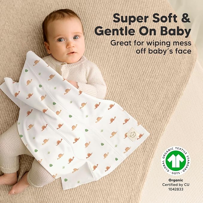 Organic Burp Cloths Baby Boy, Girl - 6-Pack Large 100% Cotton Burping Cloths for Babies, Spit Up Rags, Super Absorbent, Ultra Soft Newborn Rag, Gender Neutral, Machine Washable, Durable (Roarsome)