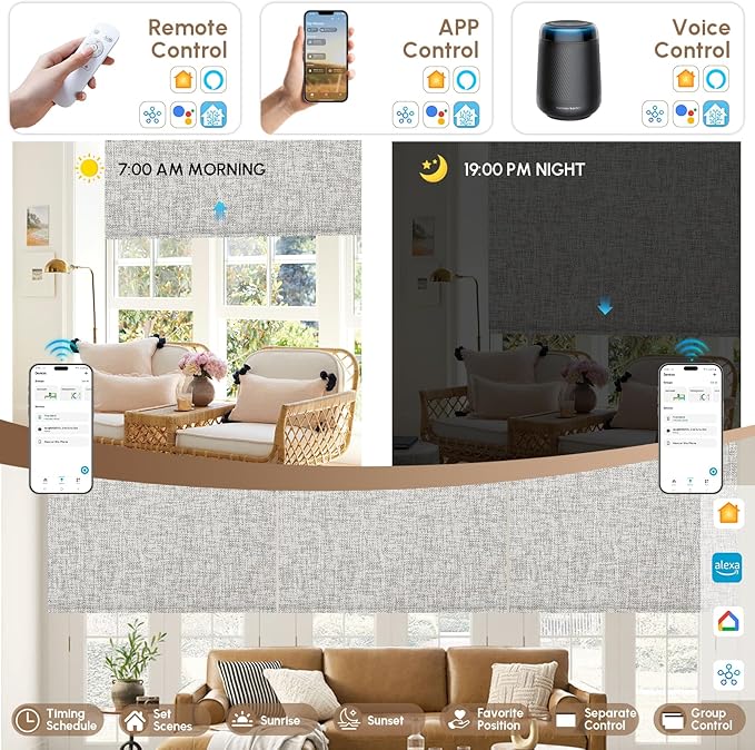 Kincmo No Drill Motorized Blinds with Remote, 100% Blackout Roller Shades for Windows, Custom Electric Blinds Compatible with Alexa, Apple Homekit, Google Home (100% Blackout Mist Ash Grey)